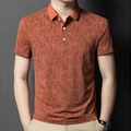 Herren Kurzarm-Poloshirt in Orange-Braun mit modischem geometrischem Strukturmuster - S / Orangerot