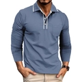 Close-up of men's blue long sleeve polo shirt with white contrast trim and chest pocket - 4XL / Tops / Blue (OK236)