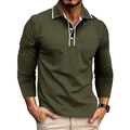 Detail of army green long sleeve polo shirt showing contrast trim and chest pocket - 4XL / Tops / Green (OK236)