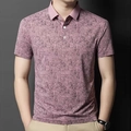 Herren Poloshirt in Rosa mit geometrischem Muster und Kurzarm für den Sommerlook - S / Lotosrosa