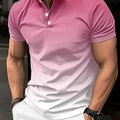 Polo da uomo con elegante sfumatura dal rosa al bianco e colletto classico a tre bottoni - S / Sfumatura Rosa