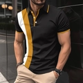 Men's slim fit polo shirt with black, white, and ginger yellow color-block design - S / Black
