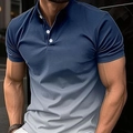 Polo da uomo con sfumatura da blu navy a bianco e colletto alla coreana casual - S / Blu Notte Sfumato