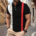 Men's slim fit short sleeve polo shirt with vertical black red and white color blocking - S / Black (Vertical Red and White Striped Patchwork)