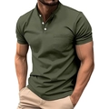 Chemise henley homme vert militaire coupe ajustée avec col montant et poche poitrine - S / Style à Poche et Col Montant / Vert Militaire