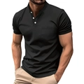 Polo noir ajusté pour homme avec col montant, poche poitrine et trois boutons blancs - S / Style à Poche et Col Montant / Noir
