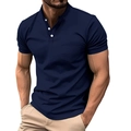 Polo homme bleu marine avec col officier et une poche de poitrine fonctionnelle - S / Style à Poche et Col Montant / Bleu marine