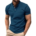 T-shirt Henley bleu à manches courtes pour homme avec col montant et poche sur la poitrine - S / Style à Poche et Col Montant / Vert clair