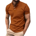 Haut henley de golf à manches courtes pour homme couleur caramel avec poche poitrine - S / Style à Poche et Col Montant / Couleur caramel