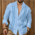 Detailed close-up of light blue men shirt with navy embroidery and cotton texture - 3XL / Light Blue Vintage Resort Embroidery Style
