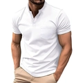 Polo homme blanc à manches courtes ajusté avec col montant et poche poitrine - S / Style à Poche et Col Montant / Blanc