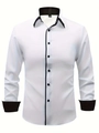 Men's casual long sleeve shirt in white with contrasting black trim and buttons - S / White with Black Contrast Trim Style (HD-CS07-White)