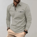Men's light grey long sleeve polo shirt with checkered collar and chest pocket details - S / New Gray