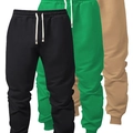 Men's jogger sweatpants with drawstring waist in black, green, and light khaki colors - 3XL / Green