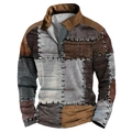 Men's retro 3D print half-zip sweatshirt with vintage patchwork design and stand collar - S / Vintage Patchwork Print Style (LLPL2769)