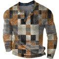 Herren Langarm-Henley-Shirt mit Vintage-Karo-Muster und klassischer Drei-Knopf-Leiste - 3XL / Oberteile / Vintage Karo Block Patchwork (HJ-1225-027)