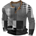 Detailaufnahme von braunem geknöpftem Ausschnitt und geometrischem Muster auf Herren-Polo - 3XL / Oberteile / Schwarz Weiß Grau Hahnentritt (HJ-1225-049)