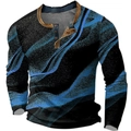 Herren-Henley-Langarmshirt mit blauem abstraktem Galaxiemuster auf schwarzem Stoff - 3XL / Oberteile / Schwarz Blau Abstrakt Sand (HJ-1225-028)