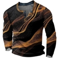 Langärmeliges Henley-Shirt für Herren mit schwarzer Basis und goldfarbenem Marmordruck - 3XL / Oberteile / Schwarz Gold Abstrakt Marmor (HJ-1225-029)