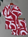 Dettaglio camicia con stampa astratta rossa e bianca e colletto classico a bottoni - S / Onde Astratte Rosso E Bianco (DS+DK-22-Rosso)