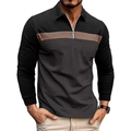 Detail of nautical 3D print long sleeve polo with zipper collar and color blocking - S / Black Horizontal Patchwork (CXPL95-Black)