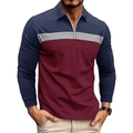 Detail of nautical 3D print polo with color-block stitching and quarter-zip collar - S / Red Horizontal Patchwork (CXPL95-Red)