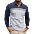 Detailed view of the 3D digital print color-block pattern and half-zip collar on men's top - S / Light Grey Horizontal Patchwork (CXPL95-Light Gray)