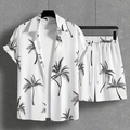 Ensemble hawaïen d'été pour hommes avec imprimé de silhouettes de cocotiers sur fond blanc - S / Cocotier Blanc