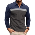 Close-up of the quarter-zip collar and tri-color nautical striped knit fabric detail - S / Dark Grey Horizontal Patchwork (CXPL95-Dark Gray)