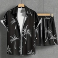 Ensemble hawaïen d'été pour hommes avec imprimé cocotier blanc sur chemise et short - S / Cocotier Noir
