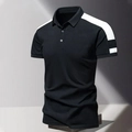 Slim fit black men's Polo shirt with white shoulder panels and striped cuffs - S / Black