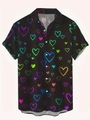 Détails de la chemise à manches courtes avec imprimés cœurs néon et boutons blancs - S / Hauts / Style de Cœurs Colorés Néon(HD-DS-366)