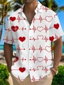 Gros plan d'imprimés cœur et battement sur une chemise blanche à manches courtes - S / Hauts / Style de Cœur ECG(HD-DS-367)