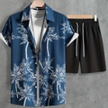 Détail d'un ensemble de vacances pour hommes avec chemise tropicale et short décontracté - S / Style Cocotier Bleu Marine