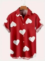 Détail de la chemise rouge de la Saint-Valentin avec motifs de cœurs en 3D - S / Haut - Style Cœur Blanc (HD-DS-370) / Rouge