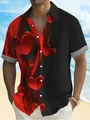 Détail de l'imprimé coeur 3D et du tissu lisse sur une chemise de plage pour hommes - S / Hauts / Impression de Cœur 3D Patchwork Rouge et Noir (HD-DS-378)