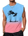 Canotta hawaiana da uomo con sfumatura blu-rosa e stampa di palme tropicali - 3XL / Stile Vacanza Sfumato Blu Rosa (HD-BX11)