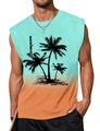 Canotta uomo con sfumatura arancio menta e stampa silhouette di palma tropicale - 3XL / Stile Palma Sfumato Verde Arancio (HD-BX12)