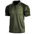 Herren Tactical Polo-Shirt in Olivgrün mit Woodland-Camo-Muster an Kragen und Ärmeln - S / Olivgrün Tarnung (PDX305041201)
