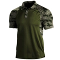Herren Polo-Shirt in Olivgrün mit grauem Digital-Camouflage an Kragen und Ärmeln - S / Olivgrün Pixel-Tarnung (PDX305080803)