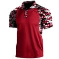 Men's red short sleeve polo shirt featuring camouflage raglan sleeves and a lapel collar - S / Red Sport Camo (PDX369801)