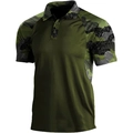 Army green tactical polo shirt with camouflage pattern and shoulder patchwork - S / Army Green Geometric Camo (PDX36131101)