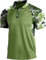 Olive green men's polo shirt with camouflage print sleeves and button collar - S / Olive Green Sport Patchwork (PDX36151101)