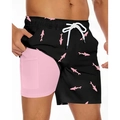 Détail du short de bain pour hommes avec poche intérieure et imprimé requins roses - XS / Imprimé Requin Noir Rose