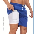 Short de plage 2 en 1 pour hommes avec poche cachée pour téléphone dans la doublure - XS / Bleu royal
