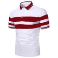 Men's slim-fit white polo shirt with red stripes and ribbed collar detail - S / 白色底红色横纹