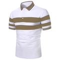 White ribbed polo shirt with khaki stripes and striped collar for men - S / White with Khaki Stripes