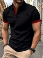 Slim fit black men's polo shirt with red contrast collar and rib knit sleeves detail - S / 黑色红色拼接(G32P417)