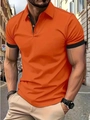 Men's orange short sleeve polo shirt with black contrast trim and button neckline - S / 橙色黑色拼接(G32P416)