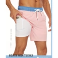 Détail du short de bain rose pour homme avec double couche et poche pour téléphone - XS / Rose